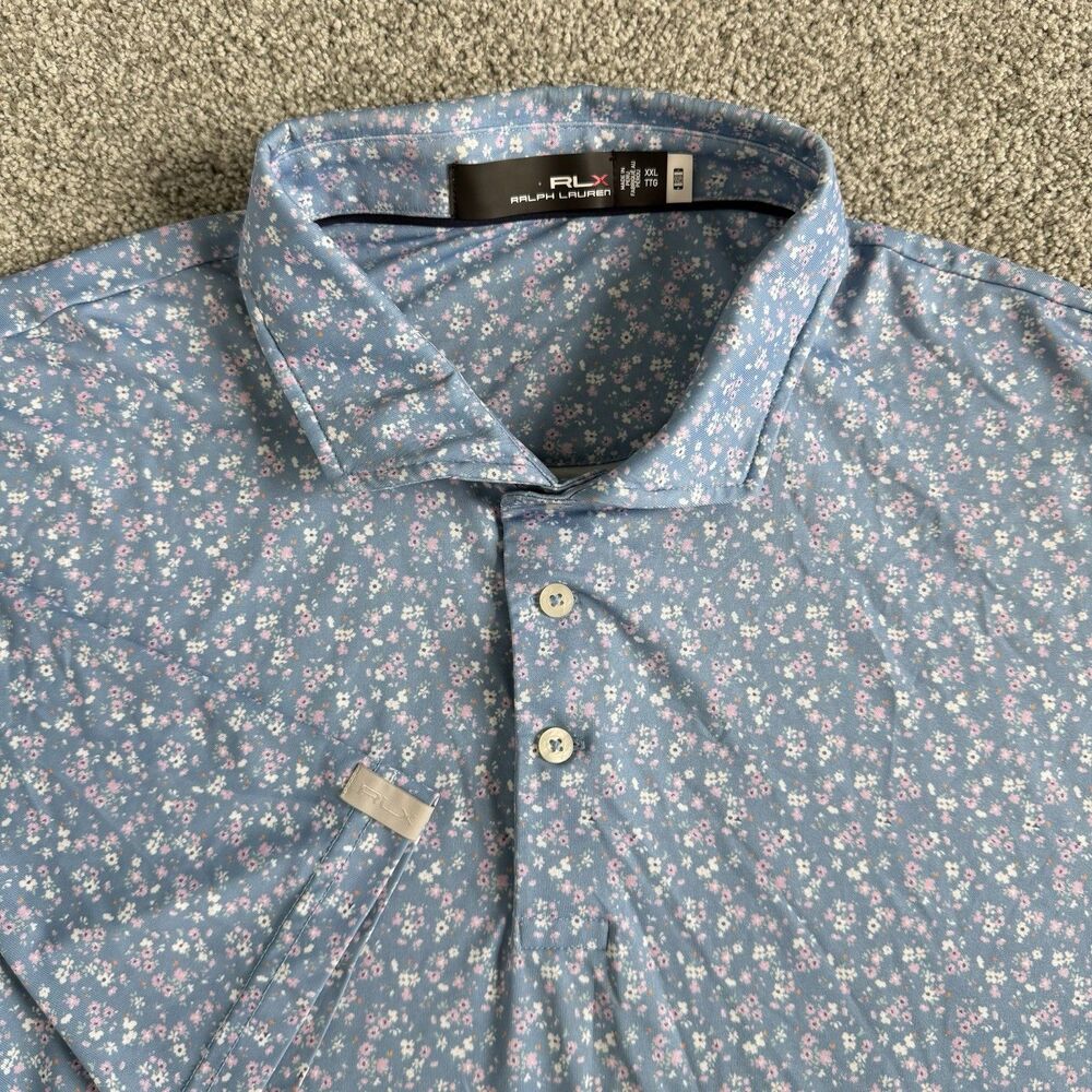 RLX Ralph Lauren Golf Polo Shirt Men's Performance Desert Willow Blue Print XXL